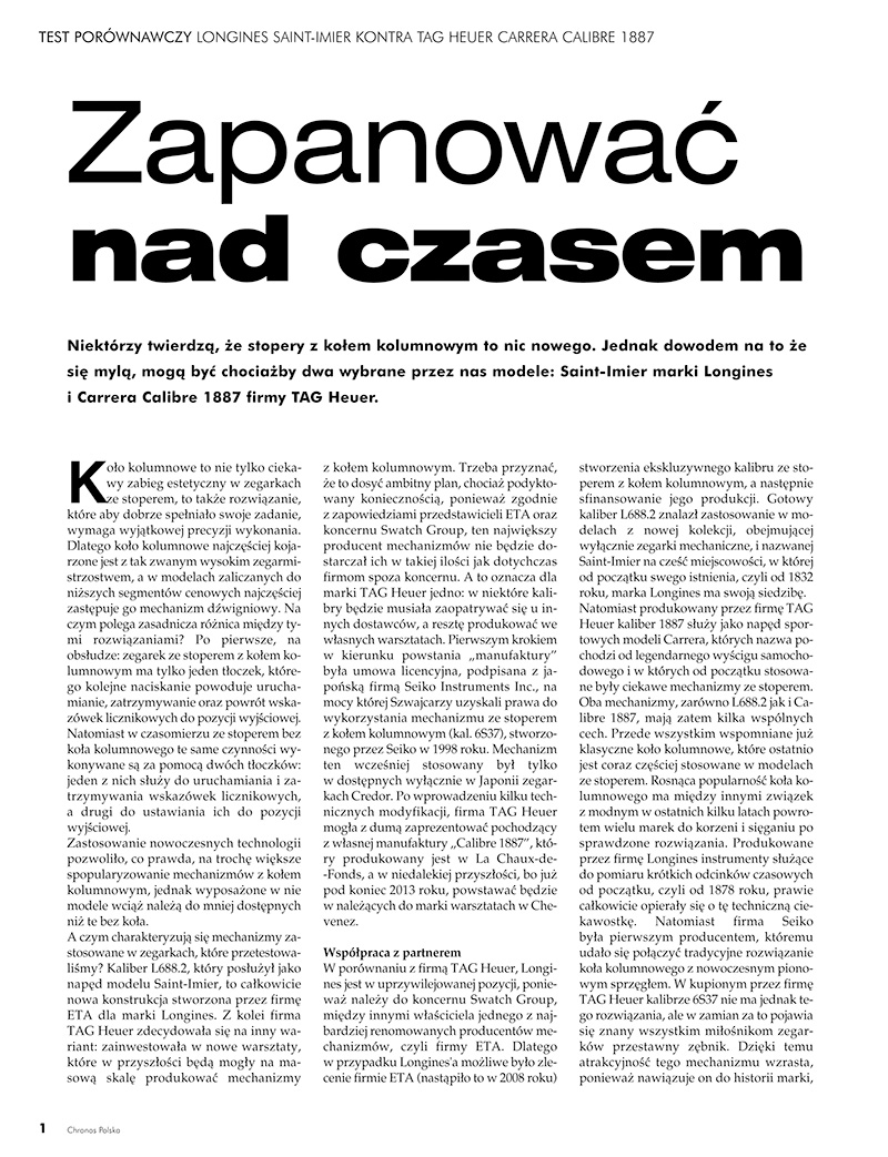 Test porownawczy Longines kontra TAG Heuer (Chronos 1/2013, str. 32-38) Test porownawczy Longines kontra TAG Heuer (Chronos 1/2013, str. 32-38)
